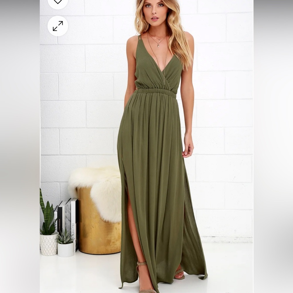 Lulu's Olive Green V-Neck Maxi Dress